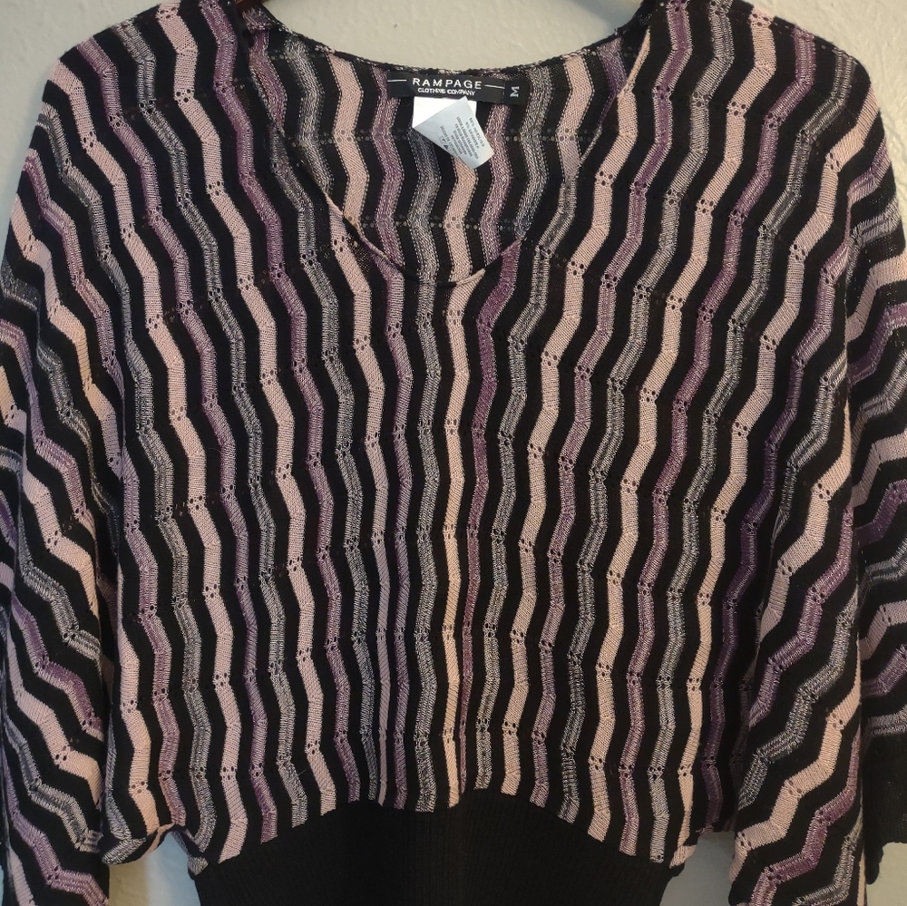 Y2K Rampage Clothing Co. Vintage 90s Zigzag Black Pink Sweater Top Size M - Picture 5 of 13